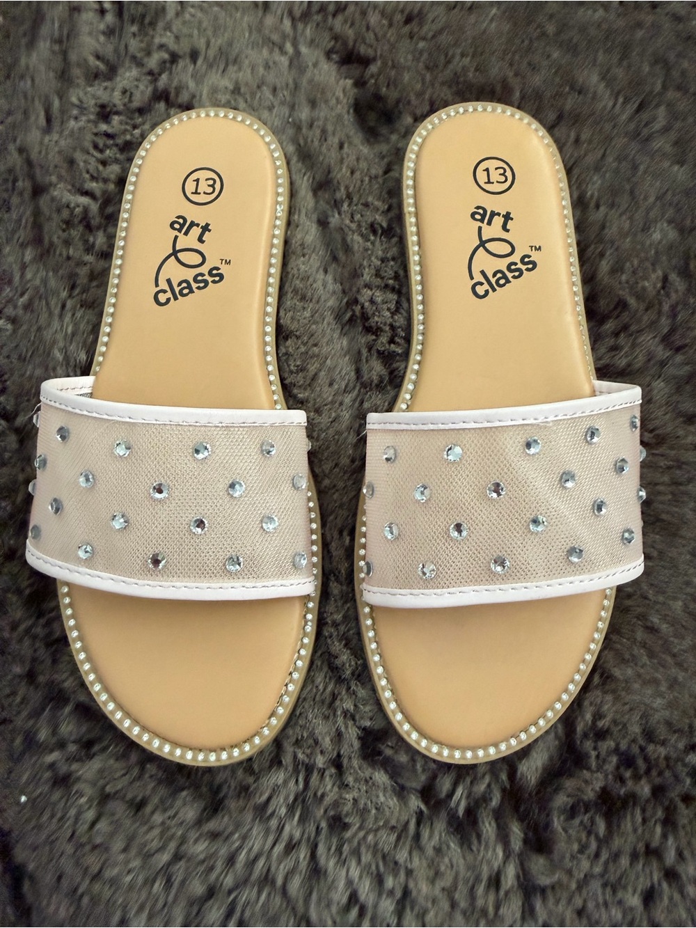 Art Class Light Pink Rhinestone Mesh Slide Sandals Size 13
